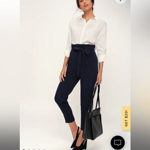 Lulu’s Navy Blue Paper Bag Waist Pants
